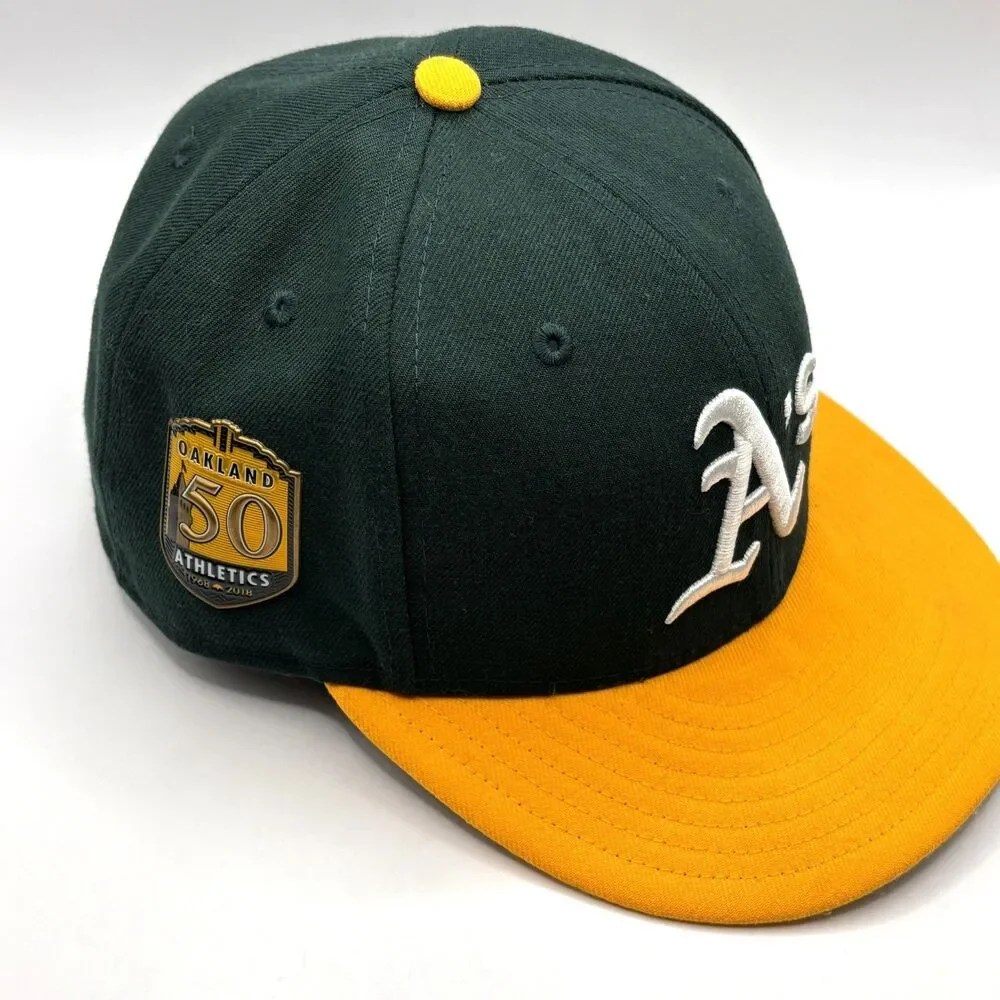 Oakland Athletics New Era On Field Hat Cap 2018 50 Years A's Patch Fitted 7 1/2